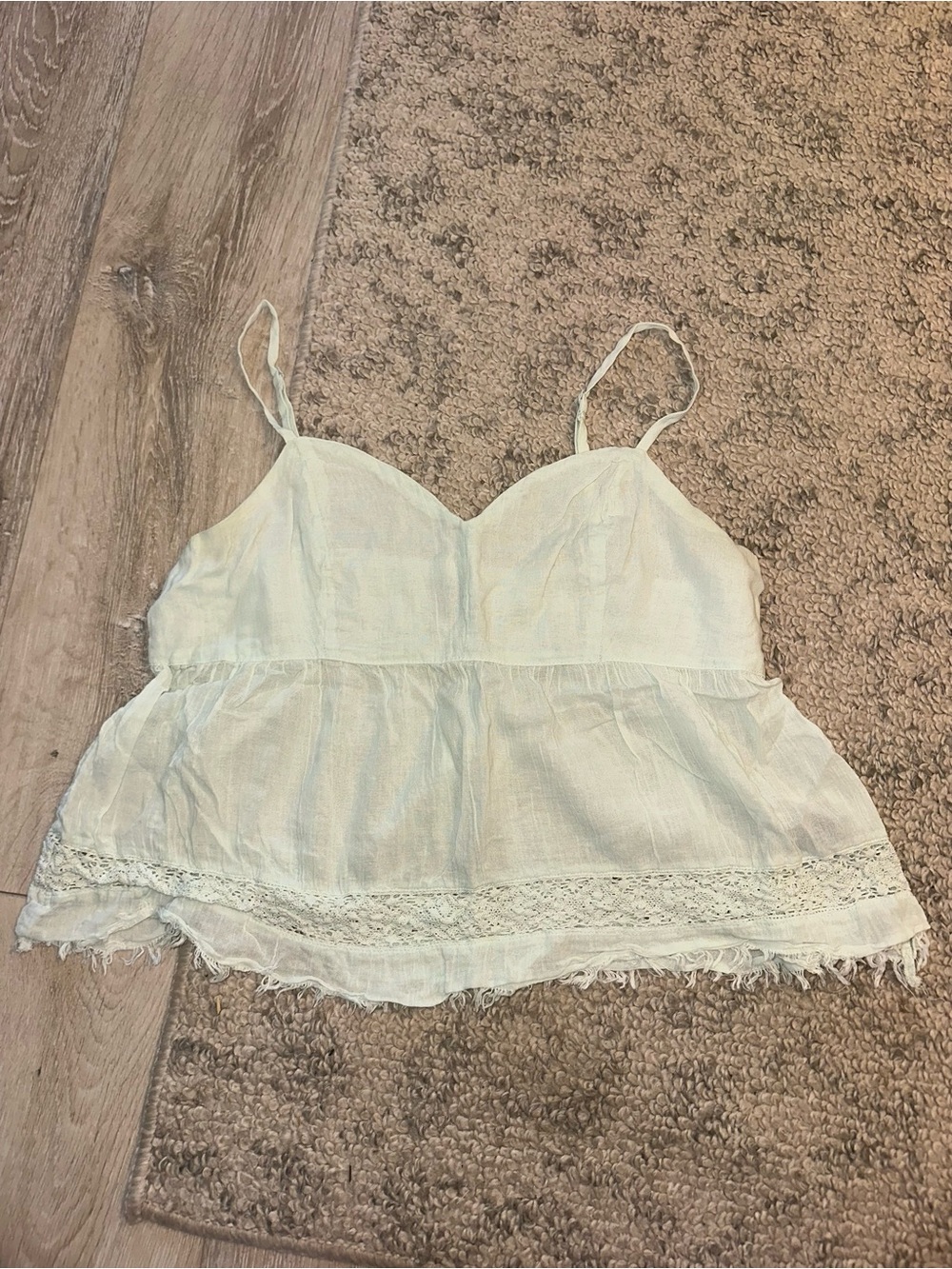 aerie Cream Lace-Trim Peplum Crop Cami